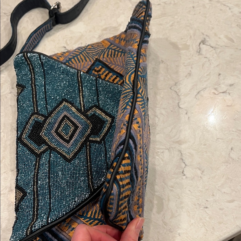 Antik Batik Geometric Blue and Tan Crossbody Bag - Picture 6 of 6